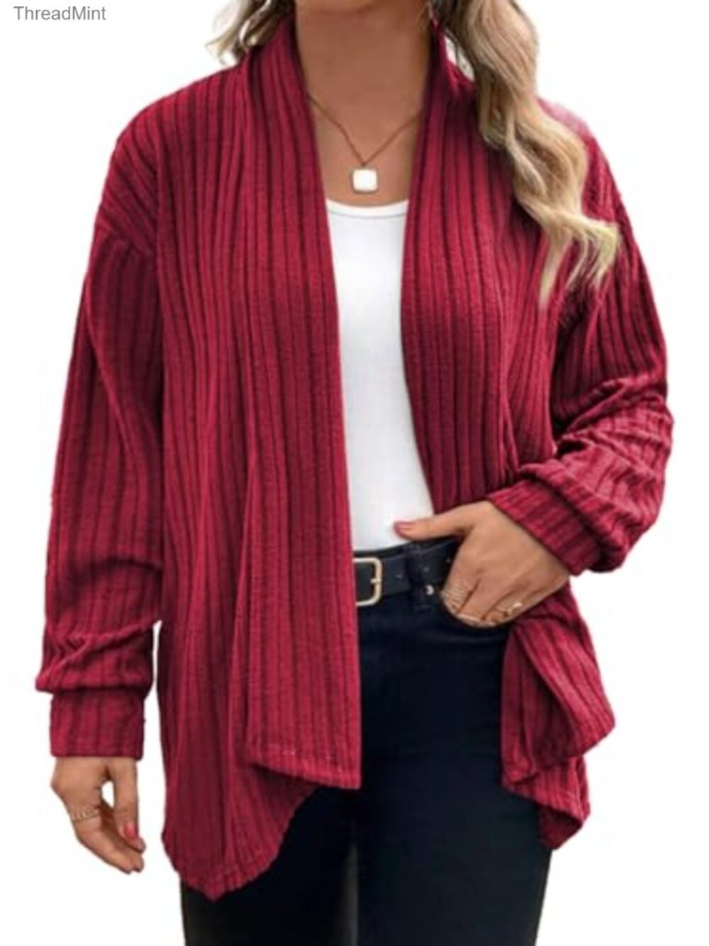 Plus Size Long Sleeve Knit Cardigan Asymmetrical Hem Lightweight